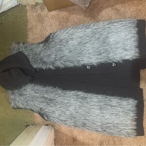 Gray Faux Fur Knit Vest with Button Front